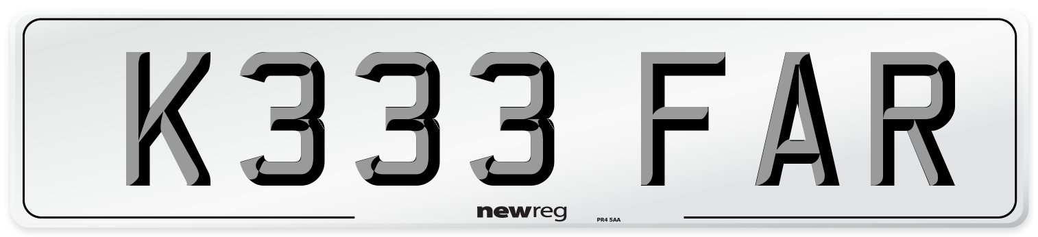 K333 FAR Number Plate from New Reg
